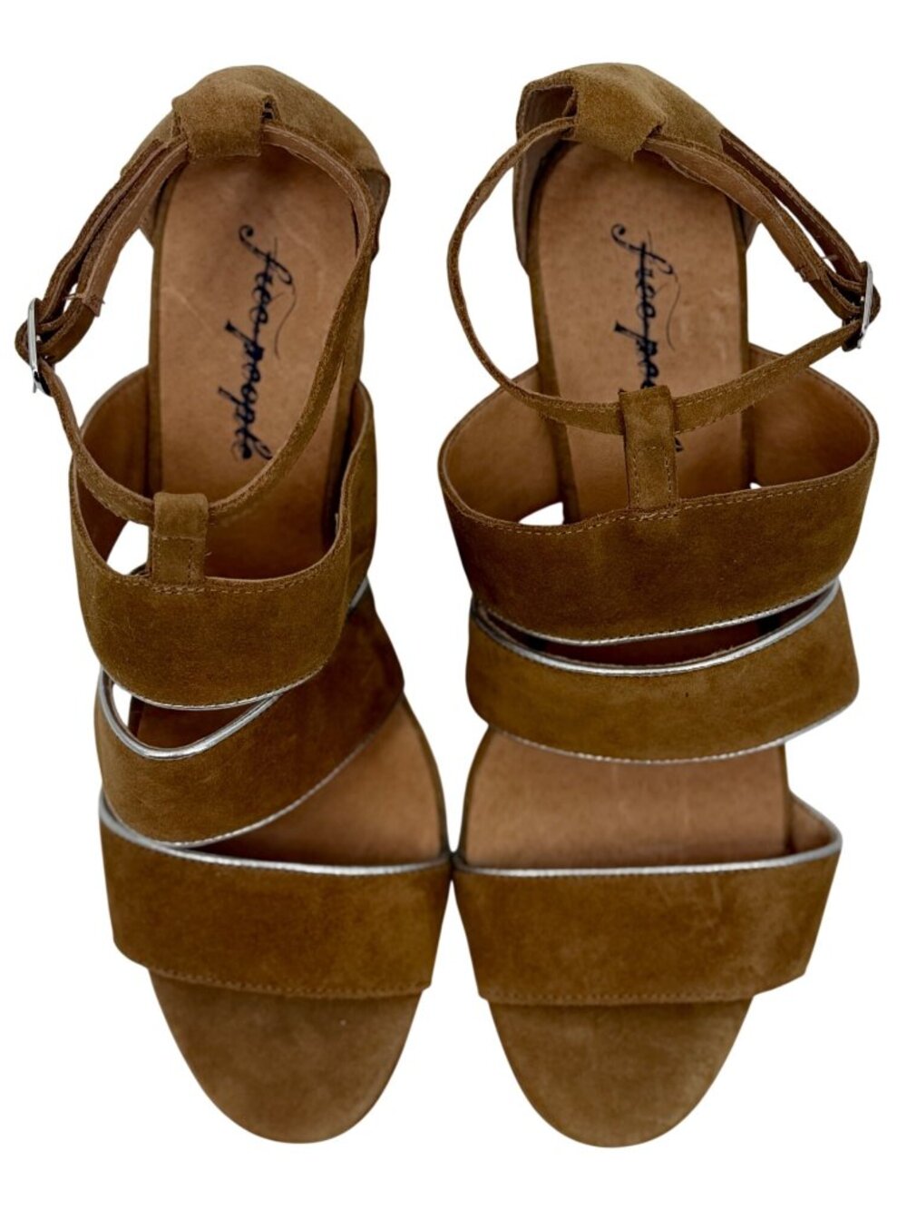 Free People Tan Suede Strappy Open-Toe Wedge Sandals 10 | Boho Grunge Festival - Picture 12 of 14
